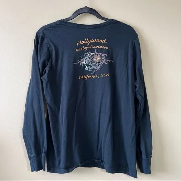 ✨ Harley Davidson Women’s Black long Sleeve Top Hollywood California XL - Picture 6 of 9